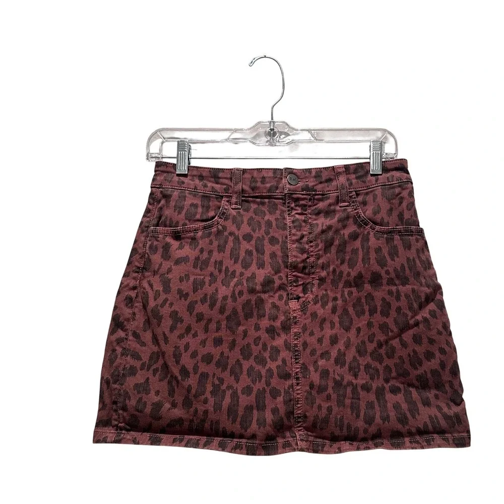 Reformation‎ Cher Leopard Print Mini Denim Skirt Size 27 Grunge Summer Casual - Picture 2 of 7
